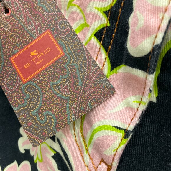 Etro Black / Pink Multi 2023 Floral Print Denim Jeans - Picture 4 of 5